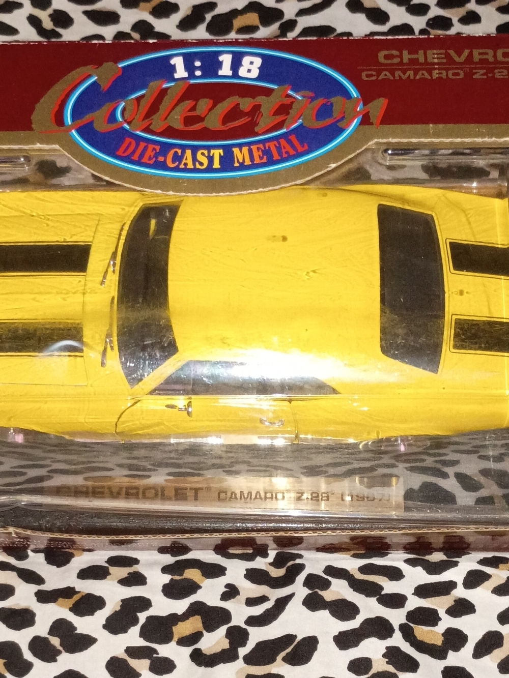 Source Unknown Yellow Camaro Z-28 Die-Cast Model with Black Stripes
